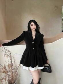 فستان أسود طويل الأكمام بطراز زي المدرسة الفرنسي القديم، مربوط الخصر بأزرار على شكل قلب، مناسب للتصوير الفوتوغرافي والتخرج وحفلات الأزياء وعيد الحب - متعدد الألوان - مشاهدة 11