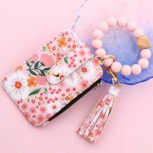New Girls Flower Credit Card Holder Anti-Theft Case Zipper Wallet With Strings - Multicolor - View 4