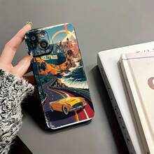 Paisaje de  con un clásico coche descapotable amarillo. Esta elegante funda es compatible con los modelos  17, 16, 15, 14 Pro Max, 13, 12, 11, XR y XS Plus. Fabricada en silicona TPU, ofrece protección contra golpes y caídas, además de una sensación superior. Es un regalo ideal para familiares, amigos y seres queridos, y una opción perfecta para Año Nuevo. - Negro - Ver 5