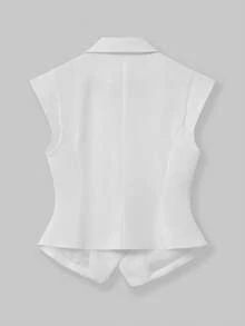 Áo vest không tay cài cúc đơn bất đối xứng dành cho nữ, kiểu dáng thanh lịch với ve áo, phù hợp cho việc đi làm hàng ngày. - Màu be - Xem 6