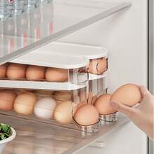 1个透明双层滑动式鸡蛋分发器，自动滚动防碎支架，适用于冰箱和台面，易于清洁，可水洗，工业食品供应设备，节省空间的冰箱侧门储物架，用于厨房收纳，鸡蛋储存盒 - 白色 - 查看 5