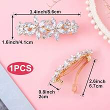 Crystal Rhinestone Hair Clip Sparkly Flower Wedding Barrettes Prom Engagement Dressy Decorative Fancy Accessories For Bride Women Thick Long Hair - White - 查看 3