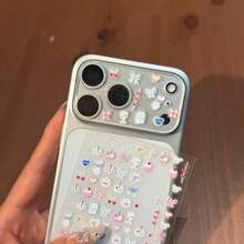 Bow Lens Film+DIY Sticker, Including Bow, Heart, Fine Flash Camera Lens Film, Compatible With Apple 17 Pro Max/17 Pro, Soft Protective Film. Hard Glass Film - Blue Bow Lens Protector + DIY Stickers - View 3