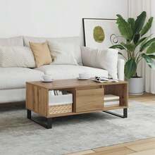 vidaXL Mesa baja de madera artesanal 90x50x36,5 cm ingeniería de madera - Marrón - Ver 1
