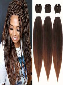 18~36 Inch 1 Pack Pre-Stretched Braiding Hair, Brown Ombre Long Braiding Hair, Suitable For Twist Or Box Braids, Yaki Texture, Heat Settable Synthetic Hair Extensions - Brown Ombre - View 2