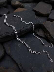 2pcs/Set Stainless Steel Chain Bracelet, Men's Simple & Stylish Vacation-Fashion Accessory, Birthday Gift - Silver - View 7