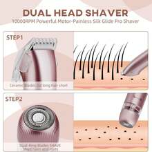 Women's Electric Shaver 2-In-1 Dual-Head Bikini Trimmer, IPX7 Waterproof, Wet/Dry Rechargeable Women's Trimmer, Suitable For Bikini Area/Underarms/Legs/Arms/Face, Beauty Gift/Valentine's Day Gift, Electric Hair Remover, Trimmer - Multicolor - View 5