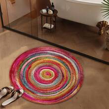 1pc Bohemian Round Compatible For Types - Non-Slip Swirl Floor Mat, Soft Microfiber With PVC Backing, Multicolor Design (////) - Ideal For Bathroom, Living Room, , Machine Washable, Compact Round Floor For Small Spaces - 1件-Y-47.2*47.2吋/120*120厘米 - 查看 10