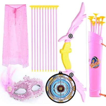 Juego de Arco y Flecha para niños con 10 Flechas de Ventosa, 1 Objetivos y 1 Carcaj, con máscara y Capa, Juguetes de Interior y Exterior para niños y niñas de 5 a 12 años (Rosa),37858756