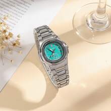 1 件简约方形时尚罗马条标记表盘优雅钢表带石英表，适合生日礼物、万圣节礼物