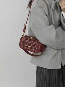 女士时尚梯形手提包，优雅简约设计，多功能肩背/手提，大容量 - 酒紅色 - 查看 8