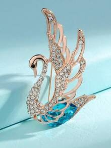 1pc Unique Swan Crystal-Like Brooch Pin, Suitable For Daily Outfit And Gift - Blue - View 3
