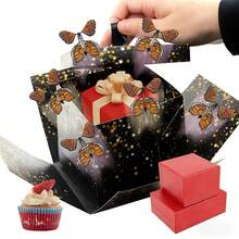 4pcs Black Geometric Surprise Explosion Gift Box Set, Suitable For Birthday, Valentine's Day, Christmas And Children's Gifts, With 4 Butterflies - Black - View 3