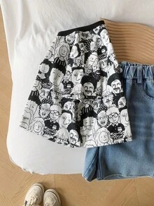 年轻男孩休闲卡通图案短袖 T 恤，夏季