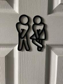 2个2D趣味卫生间标志 - 男女洗手间标志 - 男女卫生间门装饰，适用于餐厅、自助餐厅、酒店、咖啡馆和其他场所（附带小型不干胶贴纸） - 彩色 - 查看 2