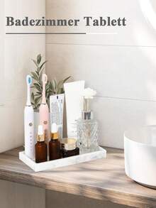 Bathroom Marble Tray Set, 2 Pieces Tray Set, Made Of Silicone, White Marble Texture, Suitable For Bathrooms, Bathtubs, Kitchen Sinks, And Other Bathroom Silicone Trays. - Multicolor - View 3