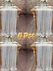 4 件套优雅珍珠雪纺桌旗 - 非常适合婚礼、新娘送礼会和节日装饰 - 白色 - 查看 2