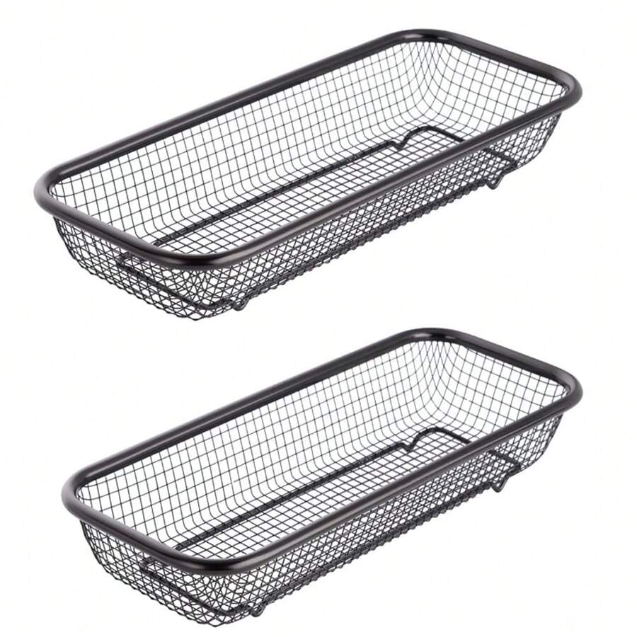 Kitchen Drawer Organizer, Stainless Steel Storage Container Rose Gold Metal Cabinet Storage Basket For Holding Silverware Kitchen Utensil, Pack Of 2-483 - Black - View 1
