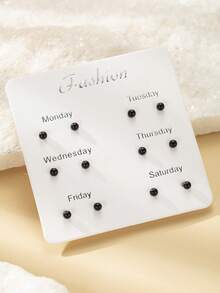 6对可爱小巧的日常佩戴女士耳环套装，休闲户外饰品 - 黑色 - 查看 3