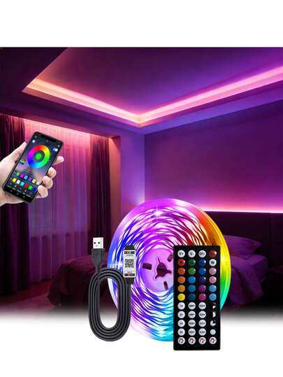 5V RGB LED Smart Light Strip, Supports App Control + 44-Key Remote Control, Flexible Cutting, Suitable For Stairs, Cabinets, Bedrooms, And Home Decoration.