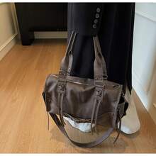 Women Commuter Bag Tote Bag Shoulder Handbag High Quality Biker Style - Coffee Brown - View 4