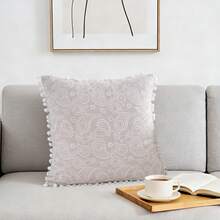 1pc Simple White Cashew Floral Lace Pom Pom Decorative Pillow Cover, 45*45CM Cushion Cover, Modern Minimalist Style, Suitable For Home, Bedroom, Living Room Decor, Sofa Throw Pillow, Holiday Gift (Pillow Insert Not Included) - Multicolor - View 6