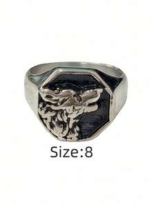 1枚不锈钢防水不褪色低过敏耐磨狼头时尚复古嘻哈风格男士戒指 - 狼男士戒指 - 查看 12