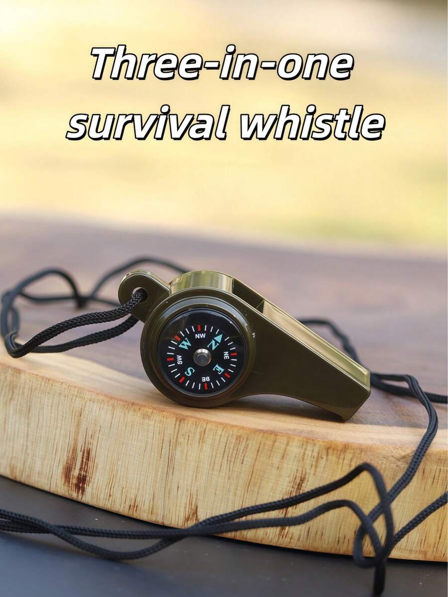 1pc 3-In-1 Emergency Survival Whistle With Compass And Thermometer, Perfect For Track & Field, Camping, Hiking, Outdoor Adventure, Referee And Cheerleading, Outdoor Sports Accessory, Track & Field Essential, Competition Equipment, Track & Field Starting Whistle, Track & Field Accessory, Lifesaving Whistle, Competition Referee Whistle - Multicolor - View 1