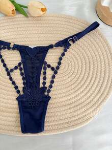1pc Personalized Name Customized Thong, Crystal Letter Rhinestone Decor Sexy Lace Heart Floral Bikini Panty, Hollow Front Sexy T-Back Underwear, Custom Made Text G-String Panty, Gift For Girlfriend, Wife, Best Friend For Valentine's Day, Christmas, Halloween, Thanksgiving, Birthday, Anniversary - Multicolor - View 12