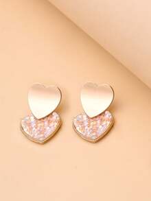 1 Đôi bông tai đính sequin hình trái tim nhỏ ngẫu nhiên tối giản dành cho nữ - Hồng - Xem 4