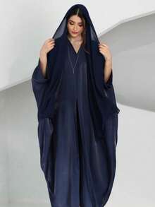 1 件女士新款时尚缎面闪亮宽松阿巴亚长袍，优雅长袖穆斯林连衣裙，适合派对、生日、端庄的长袍