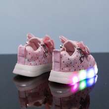 Girls' Princess 7-Color LED Light Shoes, Comfortable Soft Bottom Bow Casual Shoes - Pink - View 19
