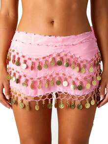 1pc Women's Silver/Gold Coin Belly Dance Hip Scarf Accessory, 3-Row Waist Skirt, Belly Dance Music Coin Waist Chain, Adult Dance Accessory (Multiple Colors Available) - Multicolor - View 32