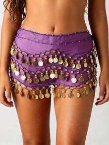 1pc Women's Silver/Gold Coin Belly Dance Hip Scarf Accessory, 3-Row Waist Skirt, Belly Dance Music Coin Waist Chain, Adult Dance Accessory (Multiple Colors Available) - Multicolor - View 30