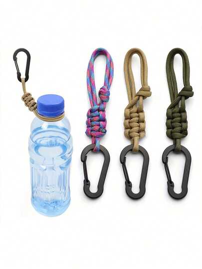 Verstellbarer multifunktionaler handgewebter Flaschenhalter mit Schlüsselanhänger, Outdoor handgewebter verstellbarer multifunktionaler Flaschenhalter, Regenschirmschnur, Huthalter, Outdoor-Zubehör für Wandern, Camping & Reisen - Sicheres Trageschlaufe für Flaschen, Hüte und Schlüssel - gemischte Farben, Camping-Ausrüstung, Wanderzubehör, stilvolles Accessoire, robuste Konstruktion, Schlüsselanhänger-Kordel, Karabinerhaltegriff, Schlüsselanhänger-Haken, Rucksack-Zubehör