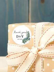 Personalized Custom 35pcs Eucalyptus-Themed Wedding Name & Favor Stickers​ – 4cm/1.57in Elegant Round Stickers, Customizable With Couple Names/Dates (E.G., "D&V 05.17.2025", "V|H 09.23.2022", "RACHEL & HAYDEN") And "Thank You" Messages. - Multicolor - View 10