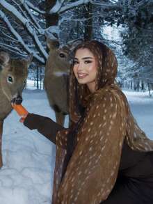 1pc Women's Bohemian Deer/Leopard Print Scarf, Lightweight And Breathable, Suitable For Daily Outfit Matching With Robes - Deer-patterned Brown - View 6