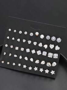 50颗耳钉套装，时尚休闲简约风格，适合日常佩戴、度假、约会、节日礼物、约会首饰、度假配饰、耳环、时尚耳钉、首饰、高品质耳环、小巧耳环、多件装耳环、首饰爱好者 - 銀色 - 查看 4