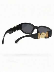 1pc Asymmetrical Small Frame Fashion Glasses, Polygon Unique Street Style Fashion Glasses For Women - Bright Black Frame Gray Film - View 5