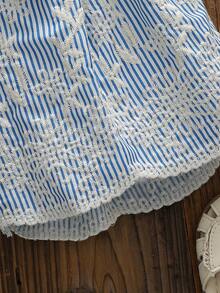 Baby Girls' Fashion Casual Set, Embroidered Cute Collar Top + Embroidered Bow Shorts - Blue - View 8