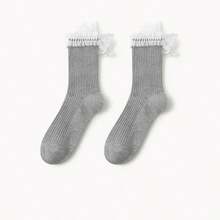 1双日式甜美蕾丝边饰长袜，蝴蝶结系带纯色芭蕾长袜，女士款 - 彩色 - 查看 15