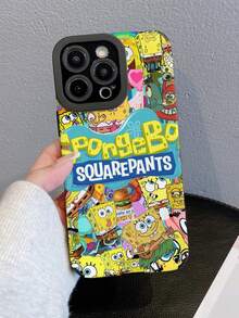 1pc Fashionable Creative SpongeBob Flower & Letter Striped Protective Phone Case, Compatible With Samsung/Apple 17/16/15/14/13/12/11 Pro Max/12 Pro/14 Plus And Other Models - Multicolor - View 1
