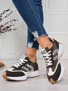 Giày thể thao nữ mùa xuân/thu màu trắng, cổ thấp, nhẹ, chống trơn trượt, chống mài mòn, gót thấp, mũi tròn, thoáng khí, thoải mái, buộc dây, kiểu dáng thường ngày, thích hợp cho hoạt động ngoài trời. - Cà phê nâu - Xem 4