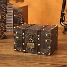 1pc Vintage European Style Wooden Square Jewelry Box, Storage Container With Password Lock, Craft Prop Box
