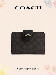 Coach Corner Zip Wallet In Signature Canvas Wallet And Purse For Women,Valentine's Gift For Her - 黑色 - 查看 1