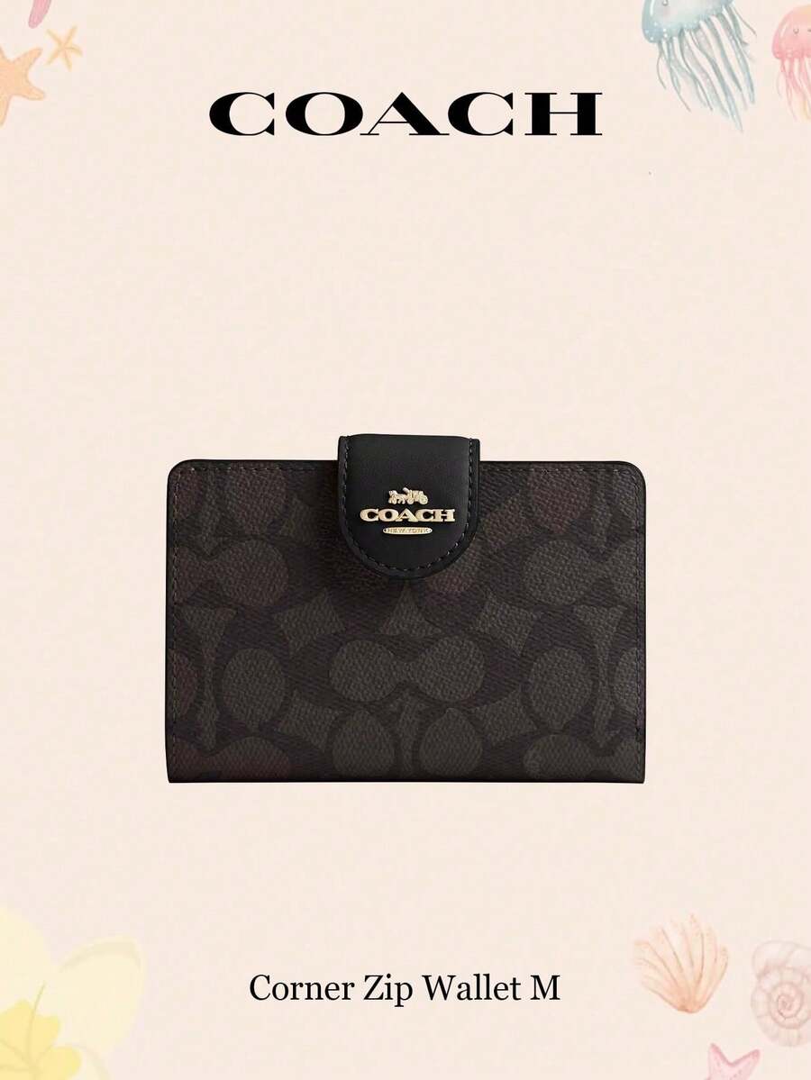 Coach Corner Zip Wallet In Signature Canvas Wallet And Purse For Women,Valentine's Gift For Her - 黑色 - 查看 1
