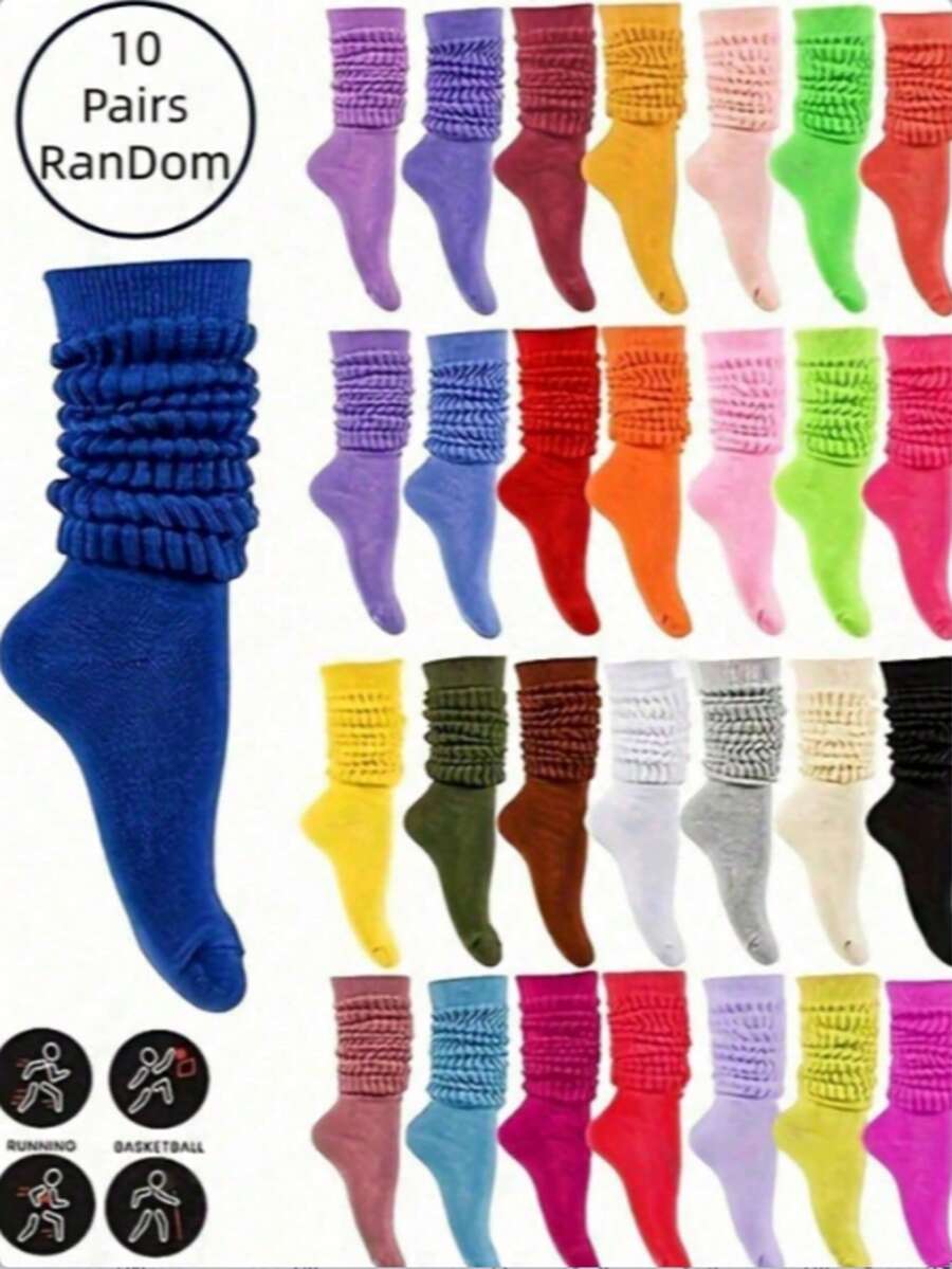 1/10 Pairs Women's Assorted Color Crew Socks, Versatile Daily Wear, Soft, Breathable, Thick, Comfortable For Men And Women - Multicolor - View 1