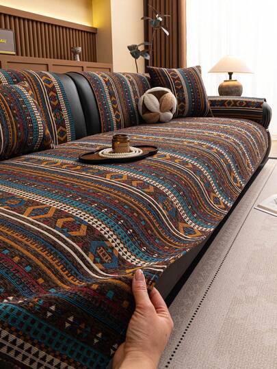 1件波西米亚风格沙发垫套，四季通用沙发套，宠物友好型防刮沙发座垫，可机洗家居装饰，适用于L型组合沙发、双人沙发和三人沙发（单独出售）