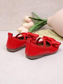 1 Pair Girls' Lace Bow Soft Bottom Round Toe Sweet Cute Princess Style Slip-On Flat Shoes, Suitable For Spring And Autumn - Red - View 4