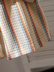 2pcs Young Boy Fashionable & Cute Set, Striped Polo Shirt + Matching Solid Shorts - Apricot - View 5